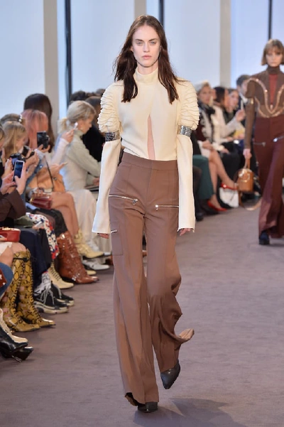 Shop Chloé Stretch-wool Flared Pants In Brown