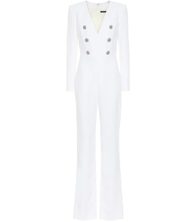 Shop Balmain Crêpe Jumpsuit In White