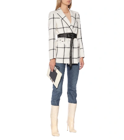 Shop Blazé Milano Everyday Checked Wool Blazer In White