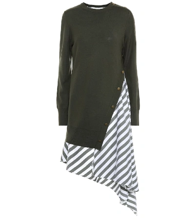 Shop Monse Striped Wool And Cotton Dress In Green