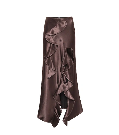 Shop Ellery Salero Satin Midi Skirt In Brown