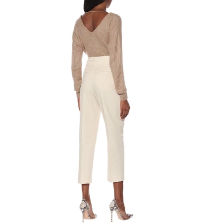 Shop Brunello Cucinelli Cotton-blend Tapered Pants In Beige