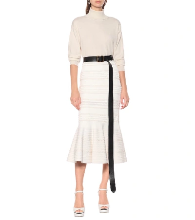 Shop Alexander Mcqueen Striped Midi Skirt In White