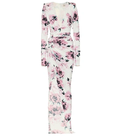 Shop Alexandre Vauthier Floral Stretch-jersey Maxi Dress In White