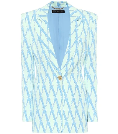 Shop Versace Virtus Printed Cady Blazer In Blue