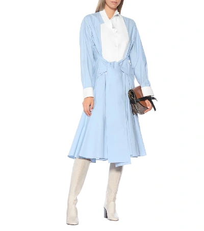 Shop Loewe Asymmetric Cotton Shirt Dress In Blue