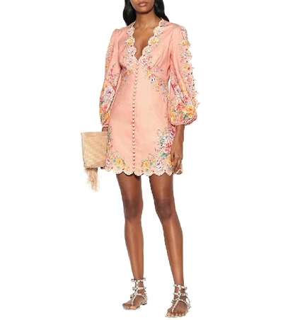 Shop Zimmermann Zinnia Linen And Cotton Minidress In Pink