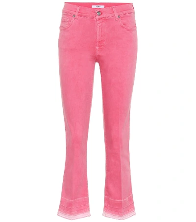 Shop 7 For All Mankind Cropped Mid-rise Bootcut Jeans In Pink