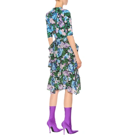 Shop Balenciaga Floral Peplum Dress In Multicoloured