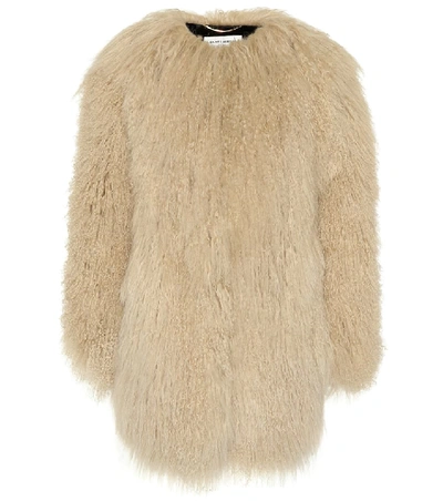 Shop Saint Laurent Fur Coat In Beige