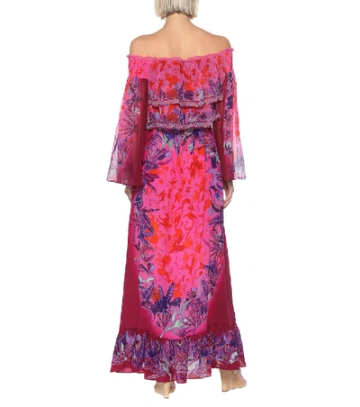 Shop Camilla Printed Off-shoulder Silk Maxi Dress In Pink