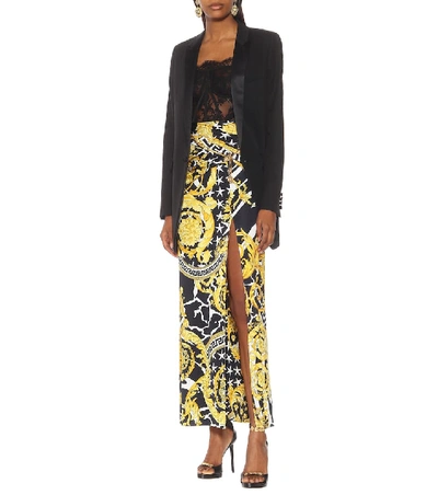 Shop Versace Printed Jersey Maxi Skirt In Yellow