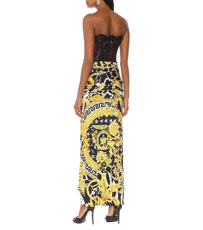 Shop Versace Printed Jersey Maxi Skirt In Yellow