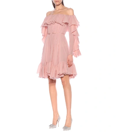 Shop Giambattista Valli Off-shoulder Silk Minidress In Pink