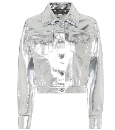 Shop Fendi Coated Denim Jacket In Silver