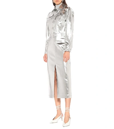 Shop Fendi Coated Denim Jacket In Silver