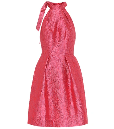 Shop Monique Lhuillier Halterneck Brocade Dress In Pink