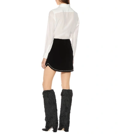 Shop Saint Laurent Embellished Velvet Miniskirt In Black