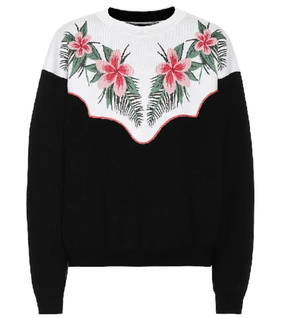 Shop Alanui Tropical Flowers Wool-blend Sweater In Black