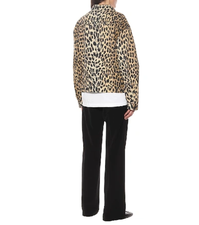Shop Balenciaga Leopard-print Denim Jacket In Brown