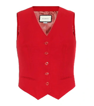 Shop Gucci Wool And Silk-blend Vest In Red
