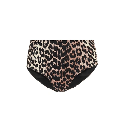 Shop Ganni Leopard-print Bikini Bottoms In Beige