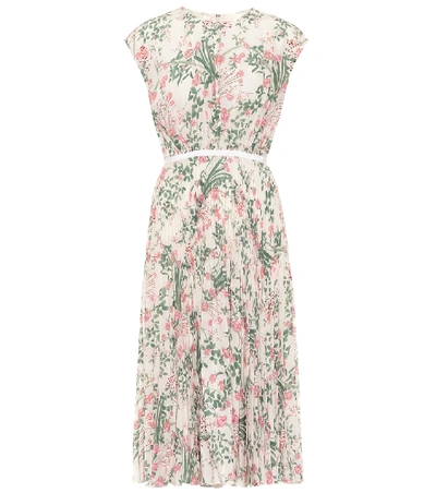 Shop Giambattista Valli Floral Silk Midi Dress In Green