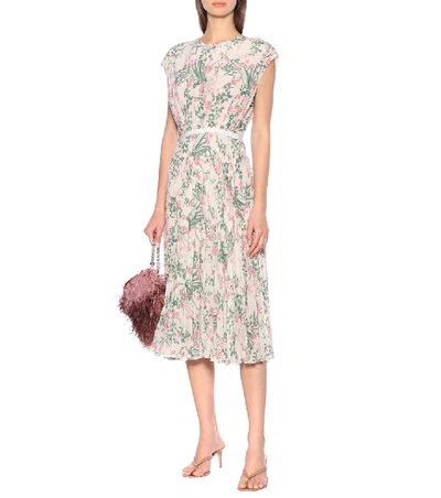 Shop Giambattista Valli Floral Silk Midi Dress In Green