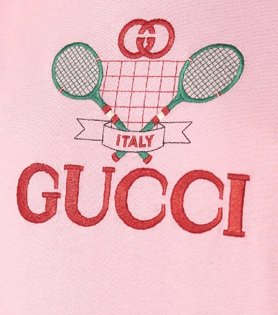 Shop Gucci Embroidered Cotton T-shirt In Pink