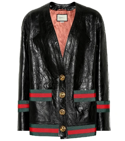 Shop Gucci Leather Jacket In Black