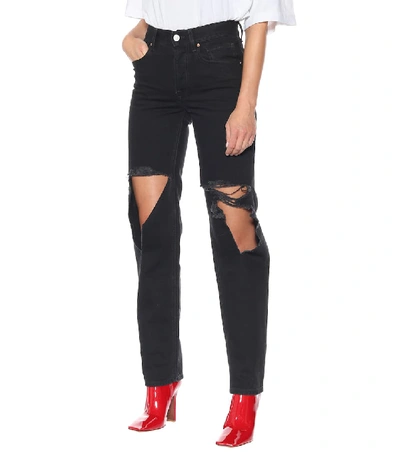 Shop Vetements Distressed Straight Jeans In Black