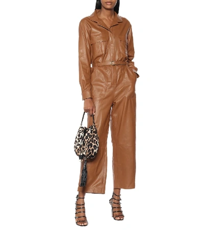 Shop Zeynep Arcay Leather Jumpsuit In Brown