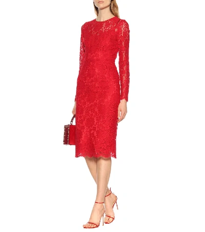 Shop Dolce & Gabbana Cotton-blend Lace Midi Dress In Red