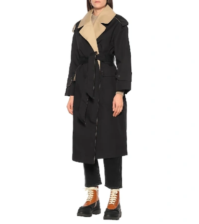 Shop Ganni Cotton-blend Trench Coat In Black
