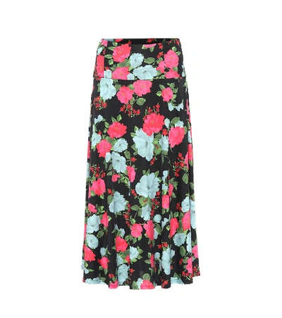 Shop Erdem Elvin Floral Jersey Midi Skirt In Black