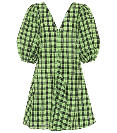 Shop Ganni Cotton-blend Seersucker Minidress In Green