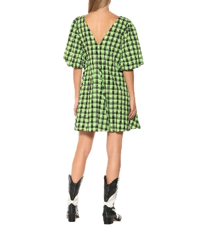 Shop Ganni Cotton-blend Seersucker Minidress In Green