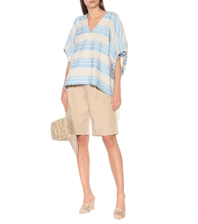 Shop Lee Mathews Tilda Striped Linen And Cotton Top In Blue