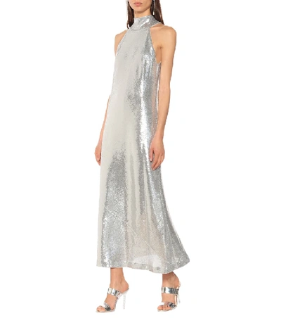 Shop Galvan Daniela Sequined Midi Dress In Silver