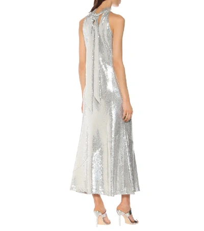 Shop Galvan Daniela Sequined Midi Dress In Silver