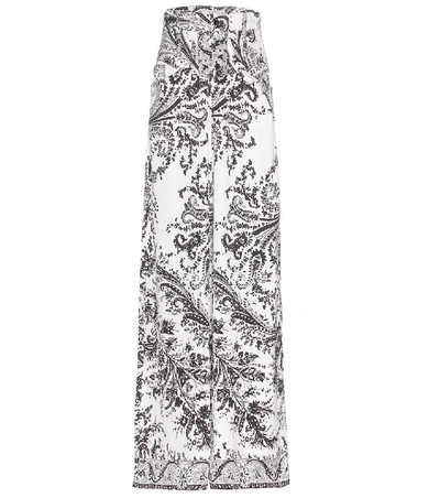 Shop Etro Printed Silk Trousers In White