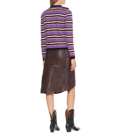 Shop Ganni Embellished Striped Cashmere Sweater In Purple