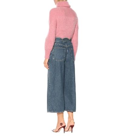 Shop Valentino Scalloped Denim Culottes In Blue