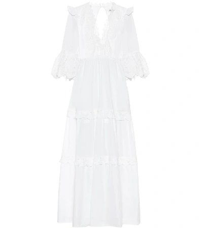 Shop Self-portrait Cotton-voile Maxi Dress In White