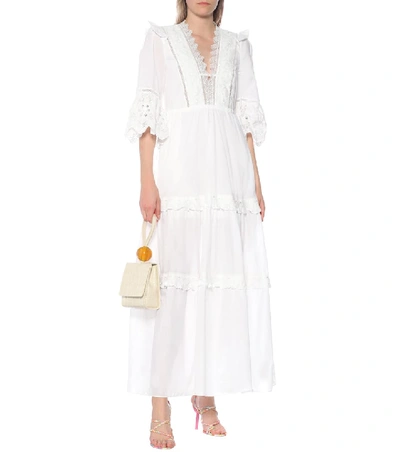 Shop Self-portrait Cotton-voile Maxi Dress In White
