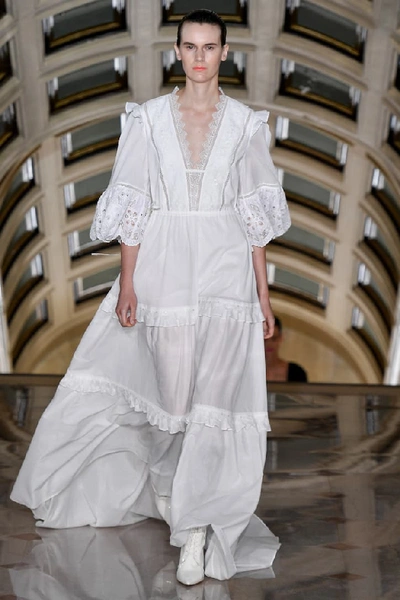 Shop Self-portrait Cotton-voile Maxi Dress In White