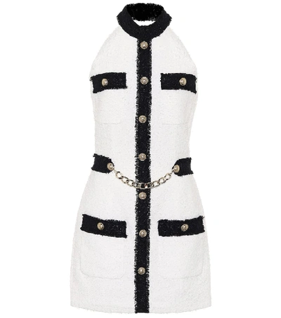 Shop Balmain Tweed Minidress In White