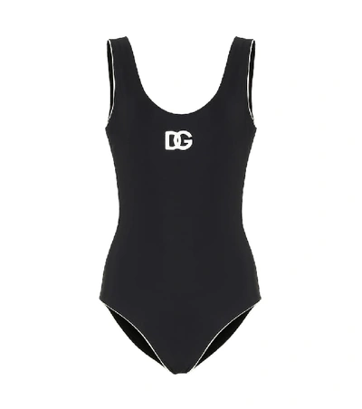 Shop Dolce & Gabbana Logo Swimsuit In Black