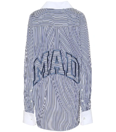 Shop Matthew Adams Dolan Embroidered Striped Cotton Shirt In Blue
