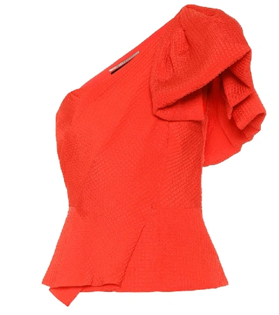 Shop Roland Mouret Toulon Silk-jacquard Top In Red